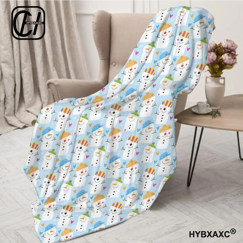Cute Snowman Throw Blanket, Light Blue Winter Heart Snowflake Soft Cozy Blanket Throw Blanket Aesthetic Portable Home Travel Cam