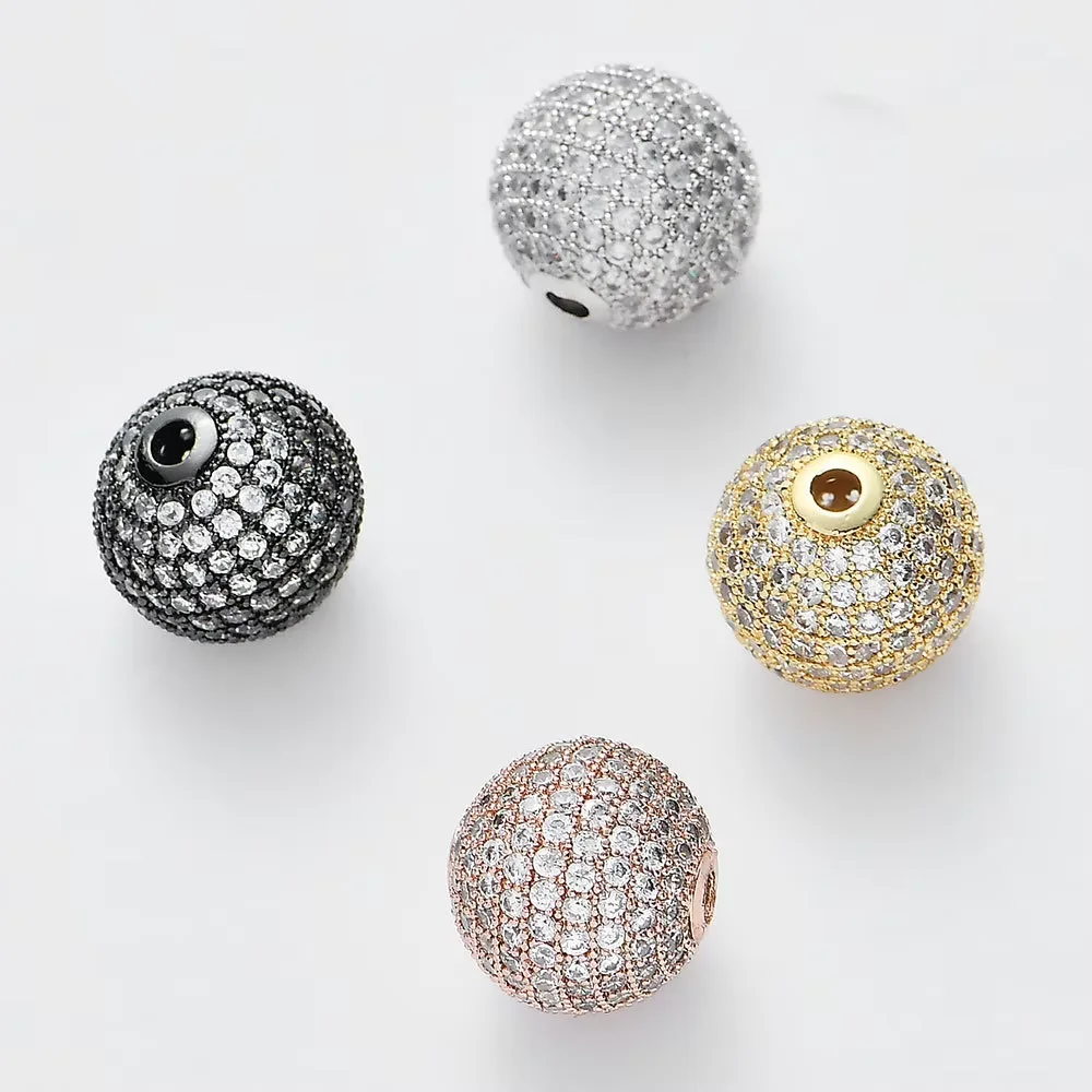 

5PC 14mm Hollow Ball Gold plated Cubic Zirconia CZ Micro Paved Loose Metal Beads For Jewelry Making DIY