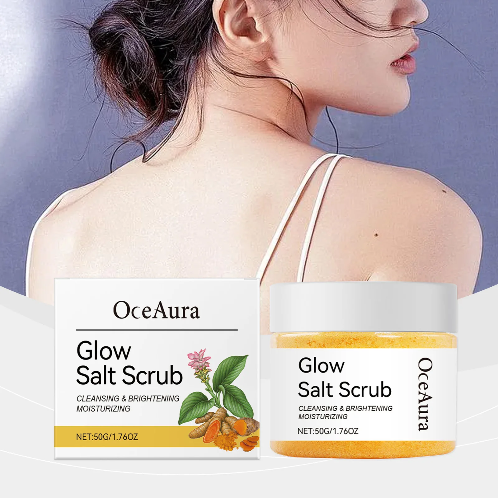 

OCEAURA Turmeric Bath Salt Scrub Cream Deep Clean Exfoliate Brighten Skin Reduce Fine Lines Improve Roughness Body Massage Scrub