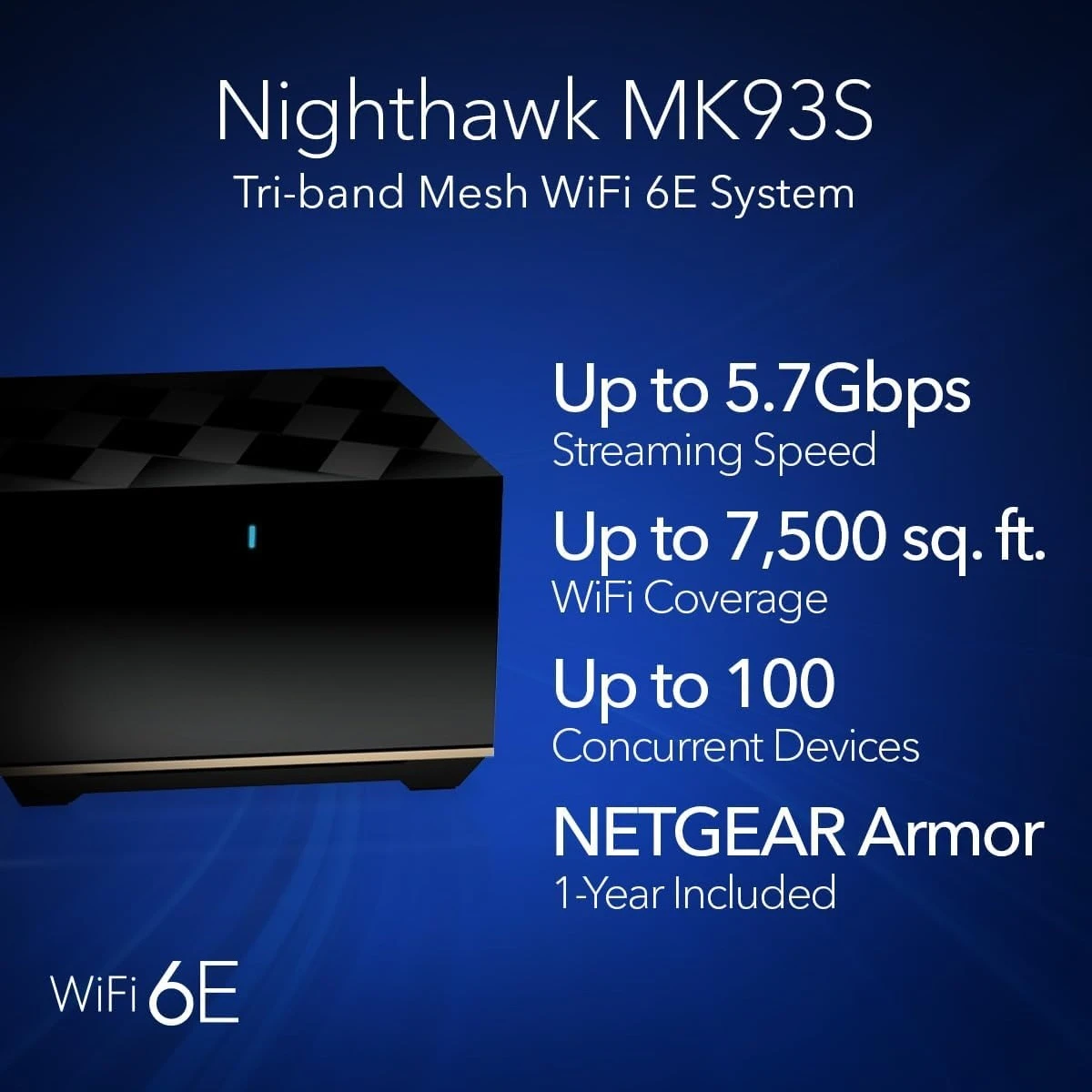 نظام WiFi 6E شبكي للمنزل بالكامل ثلاثي الموجات (MK93S) - جهاز توجيه + 2 موسعات قمر صناعي - سرعة 5.7 جيجابت في الثانية - تغطية تصل إلى 700 متر مربع. قدم