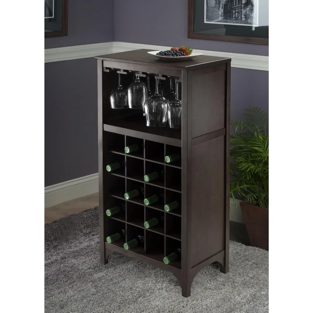 37.52-inch x 19.09-inch x 12.6-inch 20-Bottle Modular Wine Cabinet With Glass Rack, Dark Espresso (92729)