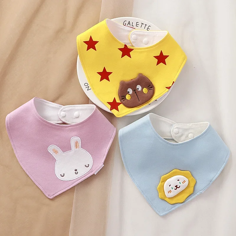 

Cute Cartoon Soft Cotton Triangle Scarf Adjustable Snap Button Baby Feeding Bib Girl Boy Children Saliva Towel Newborn For Kids