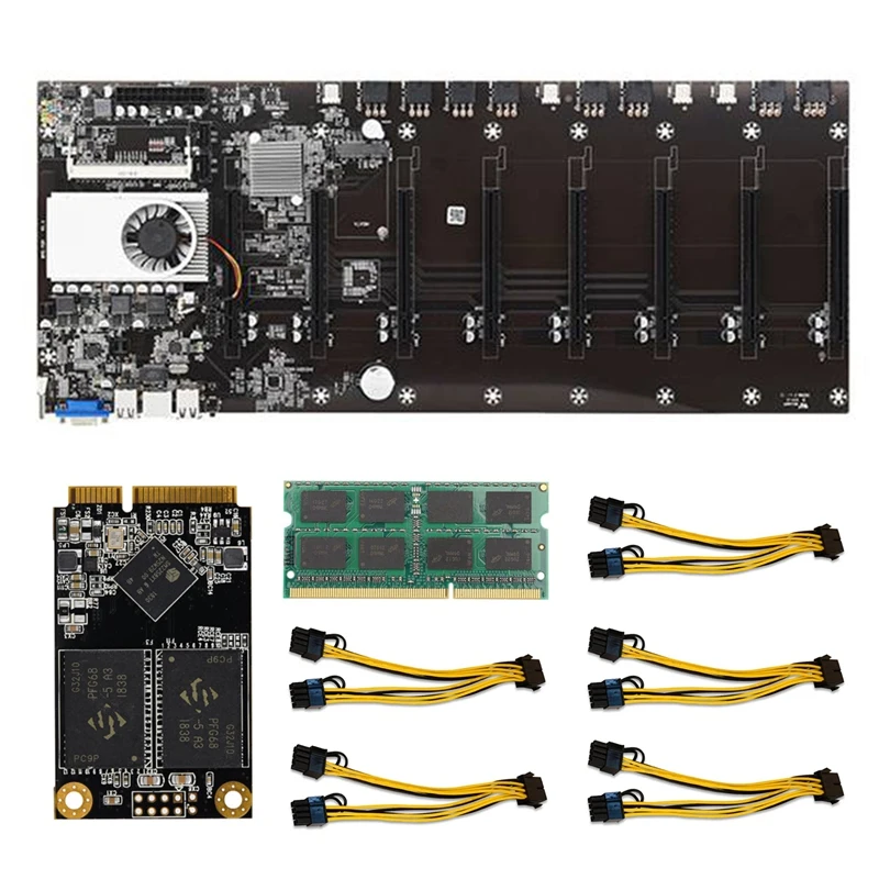 Материнская плата для майнинга T37 BTC с ЦП + 128G MSATA SSD память DDR3 + 8X8PIN кабель 8xpcie 16X слот GPU для майнинга BTC