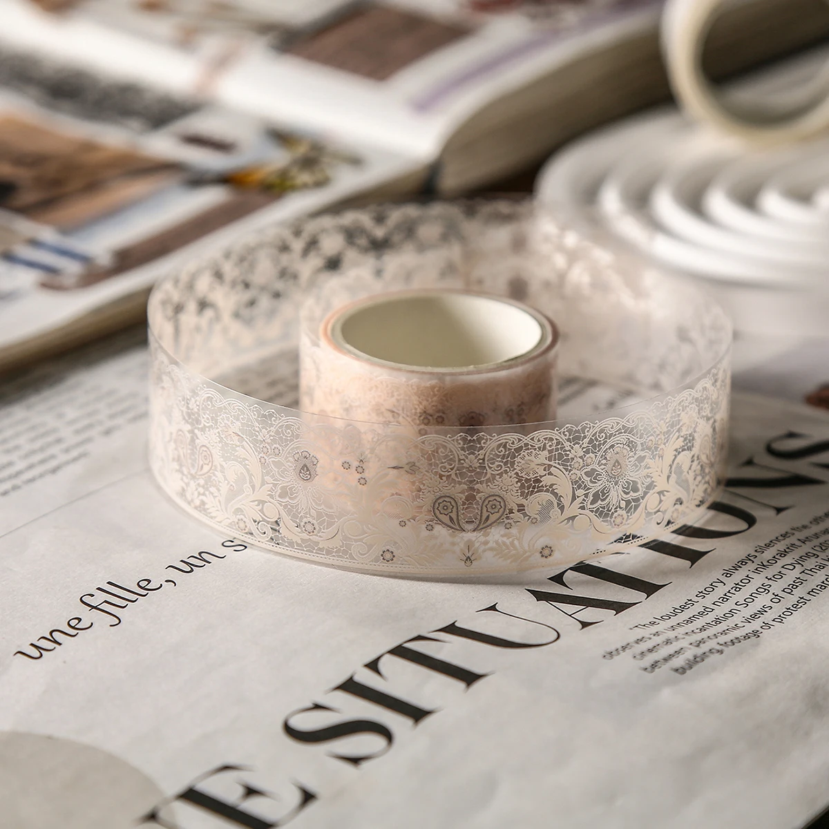 15 لفة/صندوق شريط نمط الدانتيل، متوفر بألوان مختلفة، مناسب لتزيين ألبوم دفاتر الملاحظات بنفسك، مادة PET مقاومة للماء