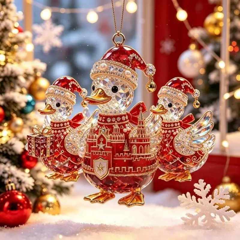 2D Flat Happy Duck Hanging Ornament Set Shining Artificial Rhinestone Animal Hanging Decoration Acrylic Simulation Keychain