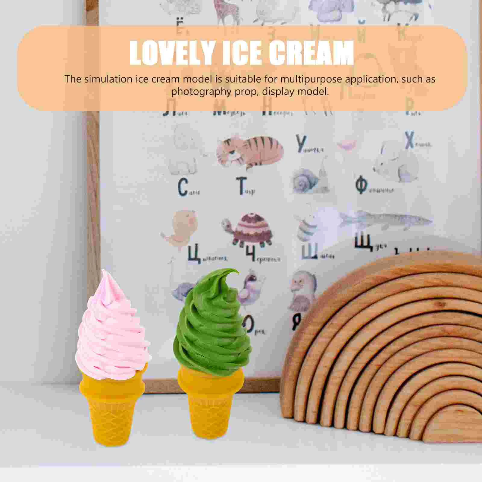 2 Pcs Simulation Ice Cream Plastic Model Toy Ice-cream Photo Prop Cone Statue Adorable Decor Lovely