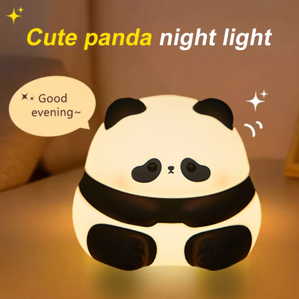 Veilleuse LED Panda, veilleuse en silicone mignonne, rechargeable par USB, lampe tactile, lampe de chevet avec minuterie, décoration, cadeau pour enfants