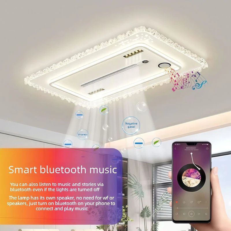 Modern Bladeless Fan Light with Bluetooth Speaker Ceiling Light Remote Control 6 Adjustable Wind Speed 3-color Dimming Room
