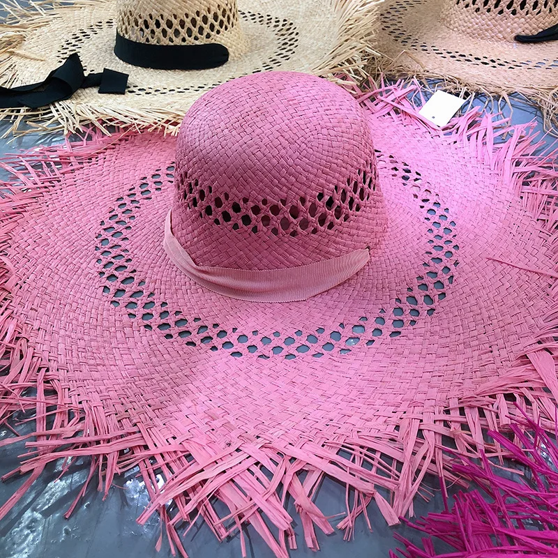 25cm oversized brim straw hat beach hat travel hat breathable summer women\'s straw hat wide brim sun hat Шляпа 