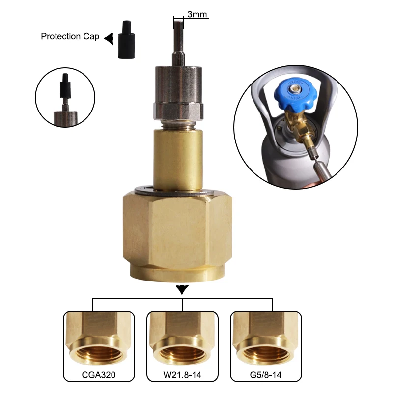 Fast CO2 Mini Gas Refill Adapter CO2 Charger Connector for Gas Tank Rechargeable Cartridge Wine Beer Multiple Thread Options