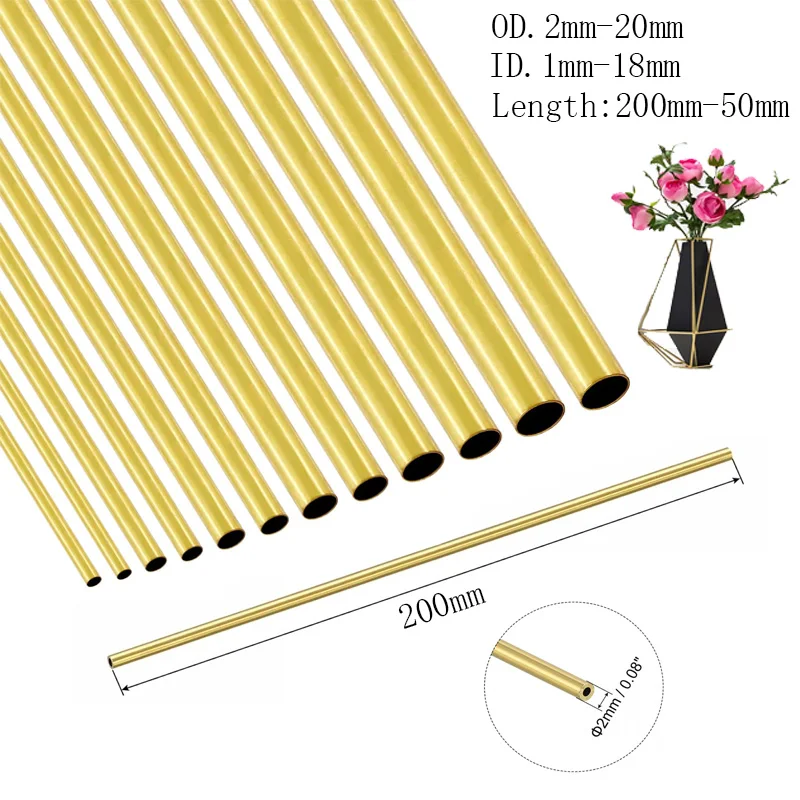 1pcs  2 mm -20 mm OD Brass Round Tube 1.5 mm-18 mm ID Seamless Straight Pipe Tubing 500mm Length