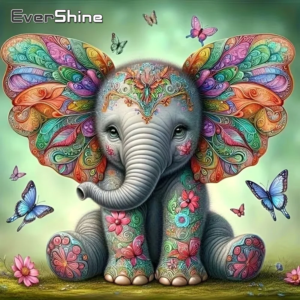 EverShine Elefanten-Diamant-Stickerei Tier-DIY-Malerei Schmetterlings-Set Vollquadratisches Rundes Diamant-Mosaik Cartoon-Handarbeit