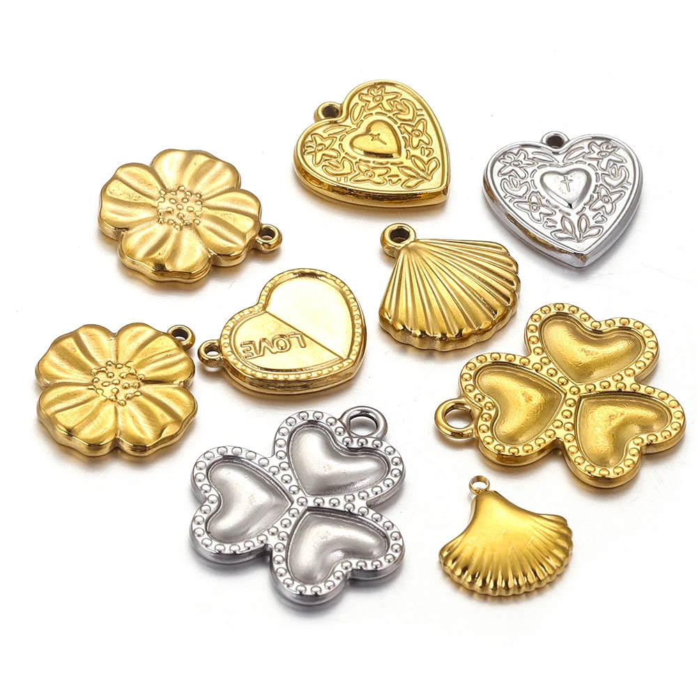 5pcs Stainless Steel Gold Plated Shell Heart Charm for Jewelry Making Supplies DIY Bracelet Necklace Accessories Craft Wholesale