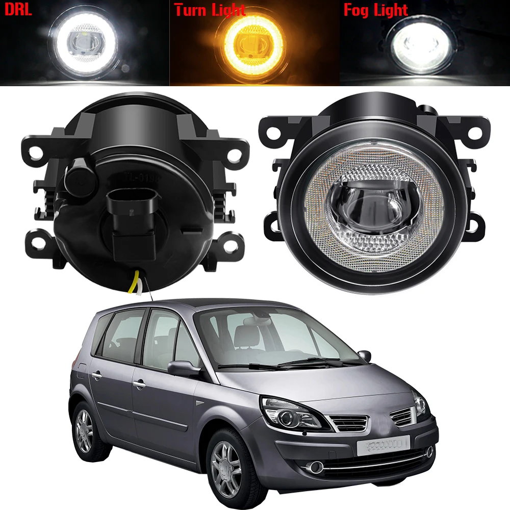 2 X Car Front Bumper Fog Light Assembly LED Angel Eye Fog Turn Signal Daytime Running Lamp For Renault Scenic II III 2003-2015