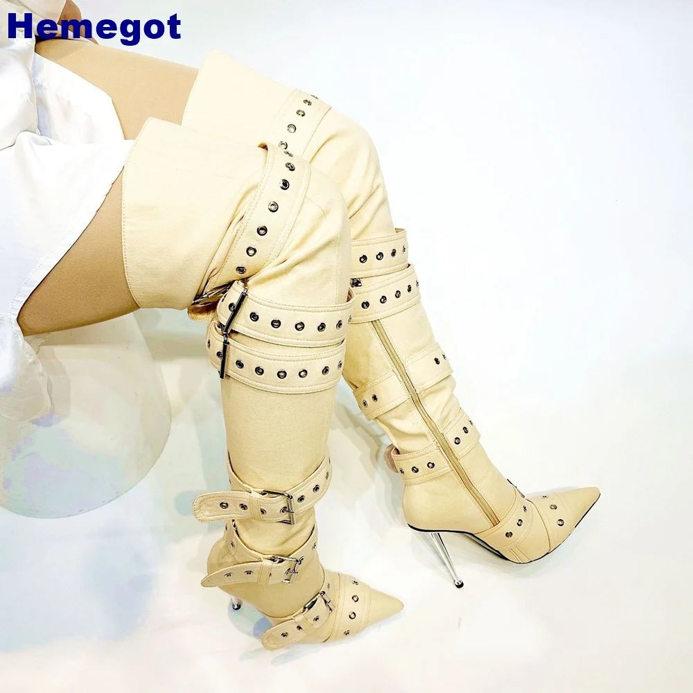 

Pointed Belt Buckle Over-The-Knee Boots Autumn Rivet Sexy Metal Stiletto Fashion Ladies Ins Style Catwalk Casual Knight Boots