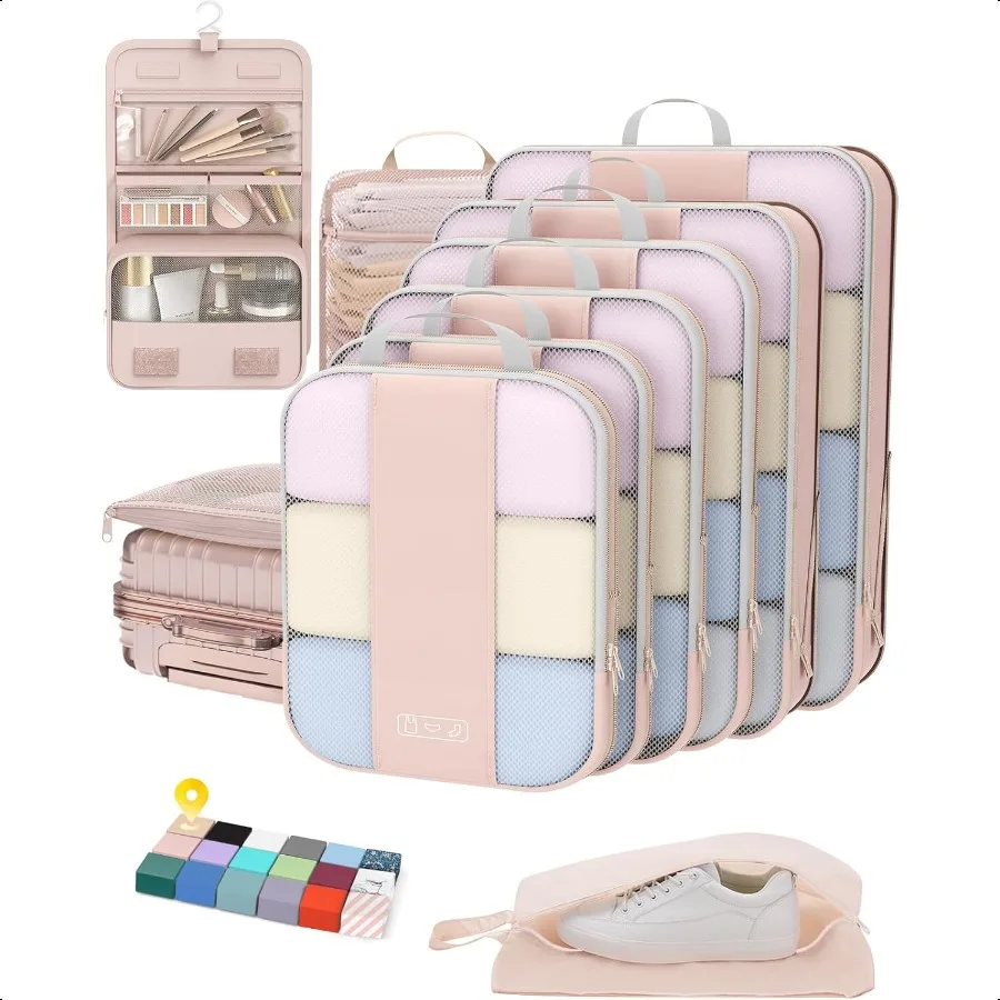 

10 Set Comprion Packing Cubes for Travel Women Mom Lage Clothes Storage Gifts for Travelers Airplane Cruise Car Train Travel en
