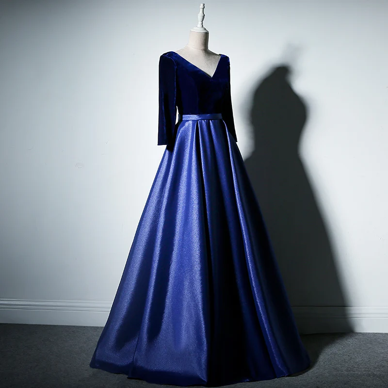 GUXQD – robe De soirée bleue à col en v pour femmes, tenue de soirée De standing