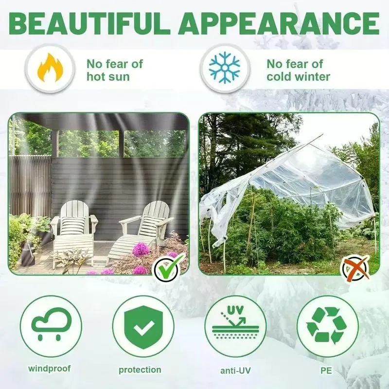 7ft X 11ft Heavy-Duty Waterproof Clear Tarp with Grommets, Insect-Resistant, Tear-Resistant, Windproof, Snowproof, Rainproof, Durable Transparent Rainproof Cover for Outdoor Garden, Patio, Chicken Coop, Greenhouse, Camping & Temporary Shelter, Car Shelter