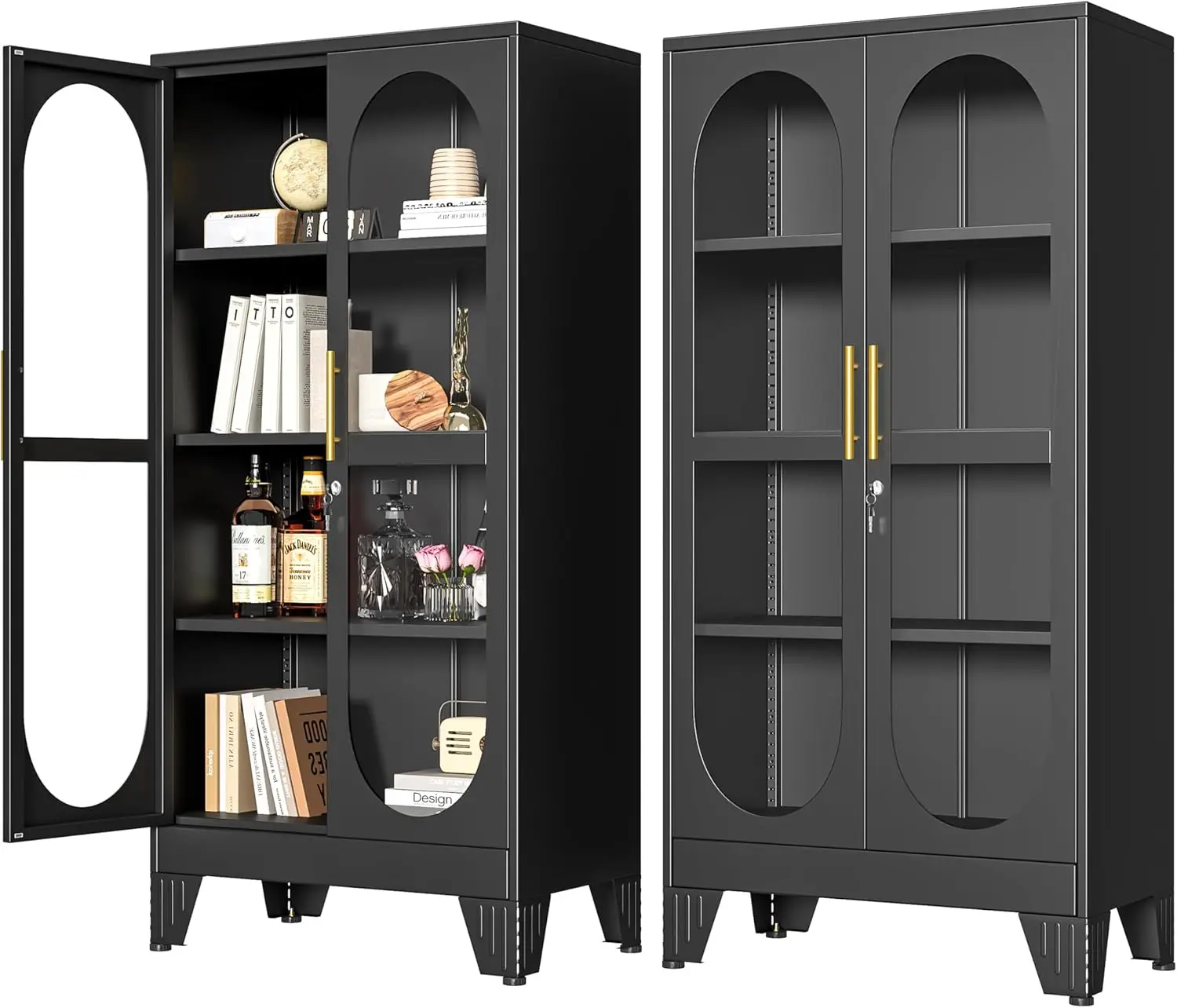 

61" H Locking Display Cabinet with Glass Door, Metal Cabinets with 3 Adjustable Shelves, Cabinet Display Case for Living Room