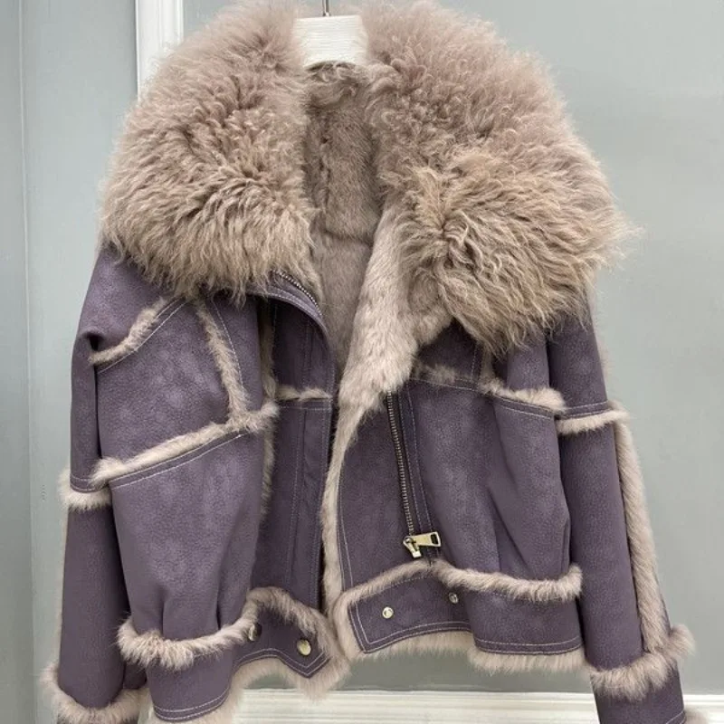 Winter New Korean-style Faux Rabbit Fur and Faux Fur Coat for Women Short Copy Beach Wool Collar and Thickened Coat in One Piece