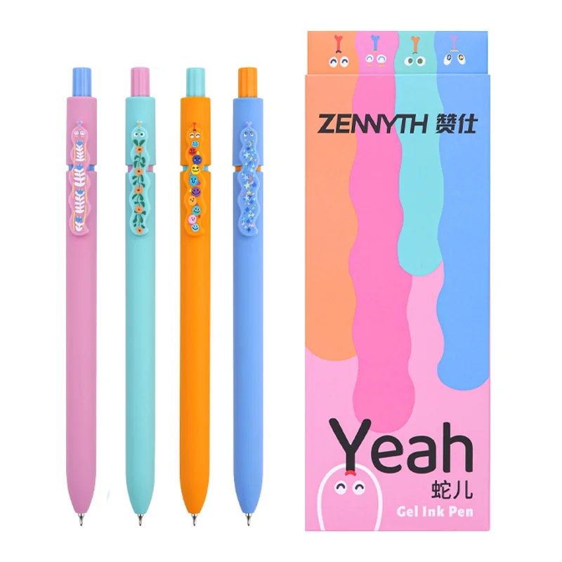 

Набор гелевых ручек Yeah Snake, 4 шт., цветные мультяшные шариковые ручки 0,5 мм, черные чернила для письма, студенческий подарок для детей в школу A7883
