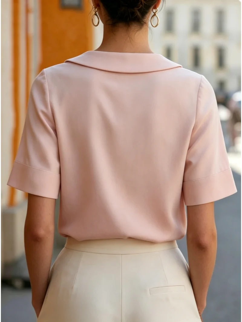 Elegante Kurzarmbluse mit abgerundetem Kragen und strukturierter Passform für Damen im Büro oder für formelle Anlässe. – Detail 5