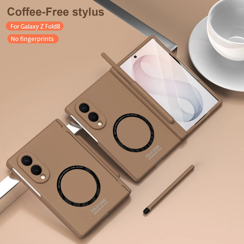 Case for Samsung Galaxy Z Fold8 Ultra Z Fold7 6 5 W26 5G Magnetic Suction Pen Slot Hinge Skin Sensation Hard Mobile Phone Cover