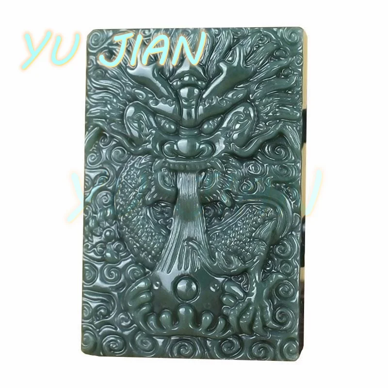 New Natural Hetian Jade Fine Engraving Hand-Work Double-sided Dragon-Dragon Pendant Necklace Wiht Chain Exquisite Fine Jewellry 5
