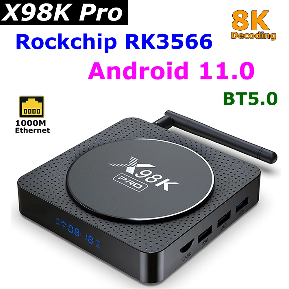 

X98K Pro TV Box Rockchip RK3566 Android 11 4 ГБ 32 ГБ 8K Декодирование видео 1000M LAN Внешняя антенна Dual Wi-Fi 4K Медиаплеер
