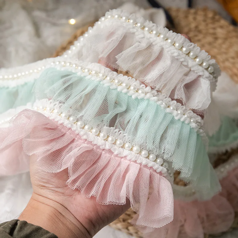 6 سنتيمتر واسعة اللؤلؤ مطوي الجهاز الدانتيل والتطريز الدانتيل الاكسسوارات DIY بها بنفسك اليدوية الأكمام العنق حافة 15 ياردة قطعة واحدة