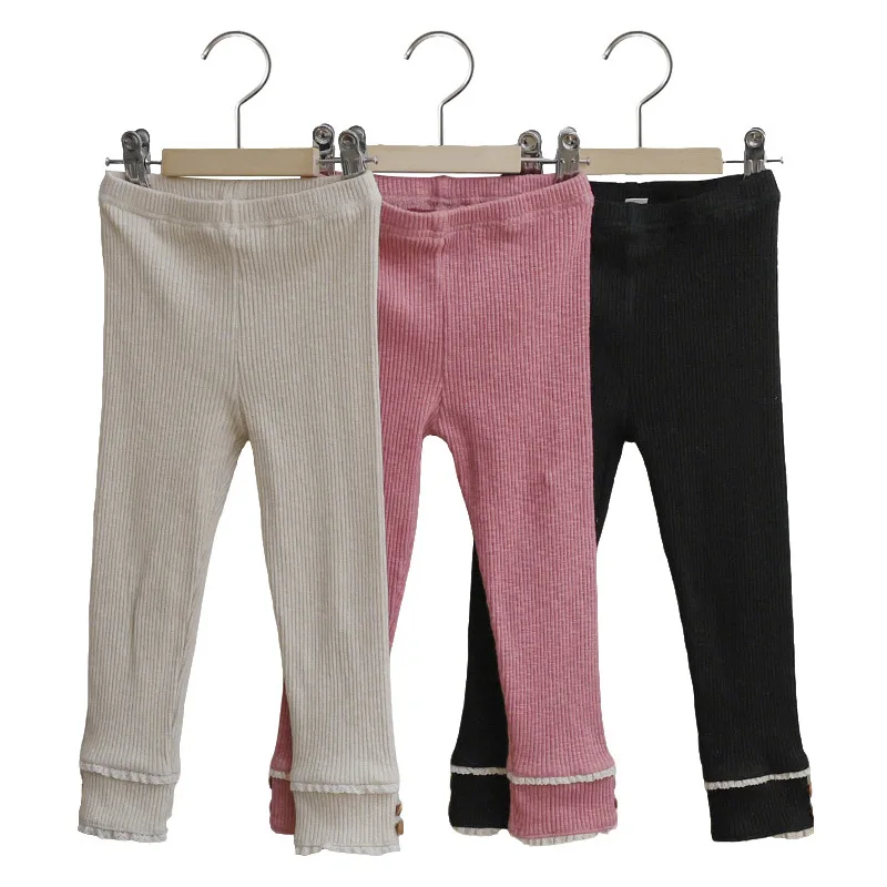 

Girls Leggings 2025 Autumn New Children and Girls Lace Pit Strip Elastic Slim Leggings