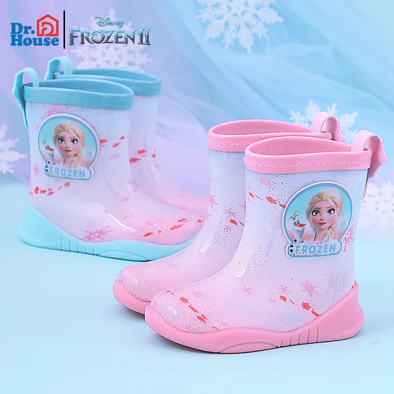 Disney Frozen Girls Rain BootsPrincess Elsa Student Rain Boots Children\'s Water Proof Rubber Water Shoes Non-Slip Short Shoes