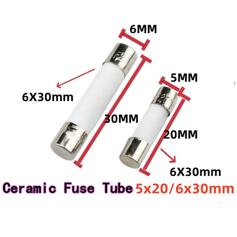 10PCS 5x20mm 6x30MM ceramic fuse tube 250V fuse 1A 2A 3A 5A 8A 10A 15A 30A