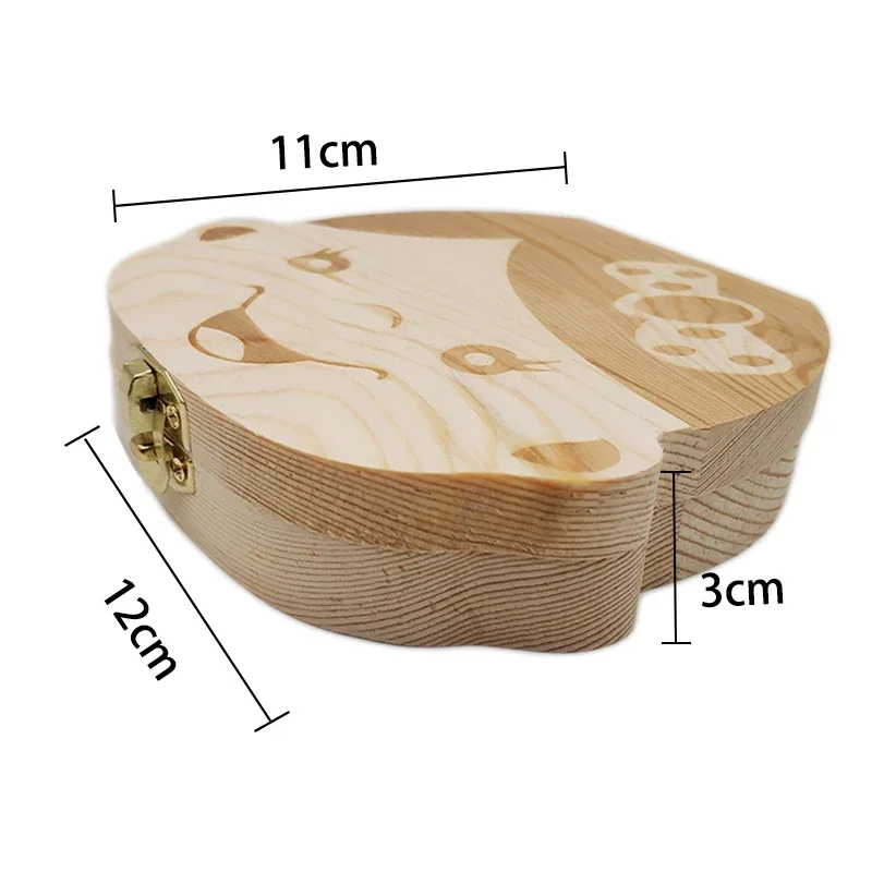 Baby Tooth Box Wooden Kids Milk Teeth Organizer Storage Boys Girls Baby Souvenirs Gifts Keepsakes Spanish/Dutch/French/German