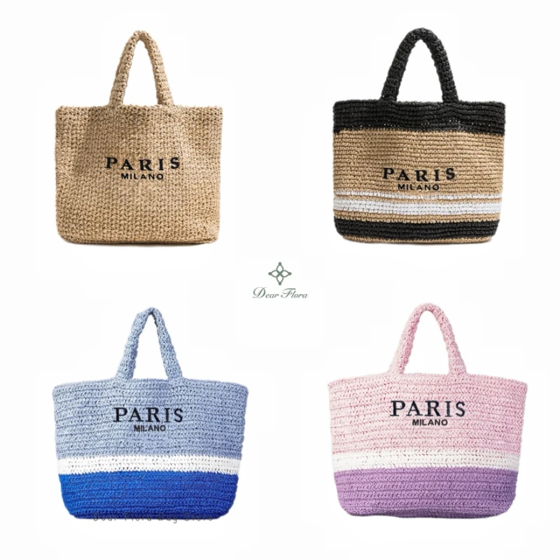 Women\'s Fashion Large Capacity Handmade Straw Knitting Tote Bag Summer Travel Beach Shoulder Bags Casual Simple Portable Handbag