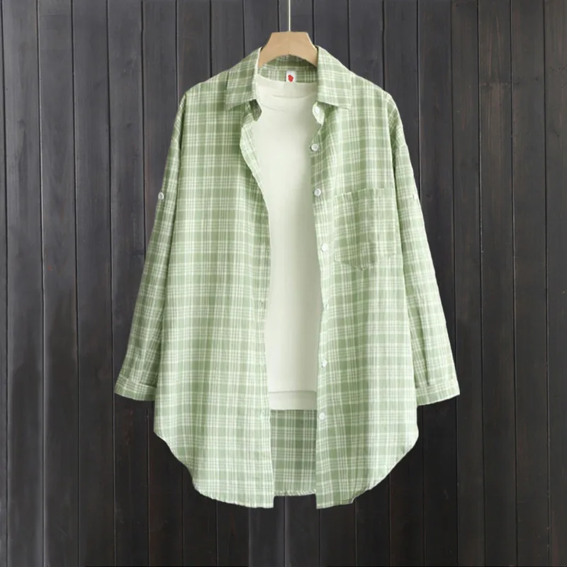 

Женская свободная длинная клетчатая одежда Sve, весна-лето, новая корейская тонкая верхняя одежда, защита от солнца, повседневная хлопковая одежда irt