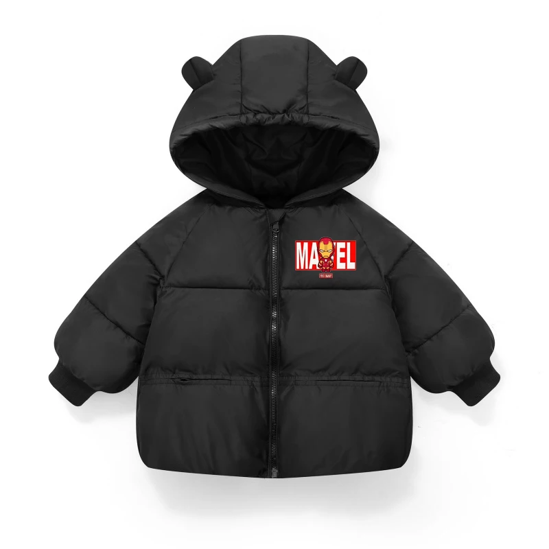 Marvel Spiderman Kinder-Winter-Kapuzenmantel, leichte, wärmeisolierte Jacke, verdickte Baumwoll-Reißverschluss-Oberbekleidung für Jungen und Mädchen