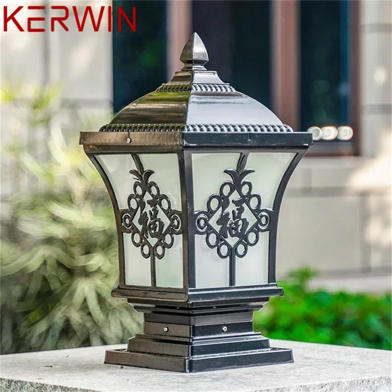 KERWIN Outdoor Classical Post Light Retro Waterproof Pillar LED Wall Lamp Fixtures for Home Garden