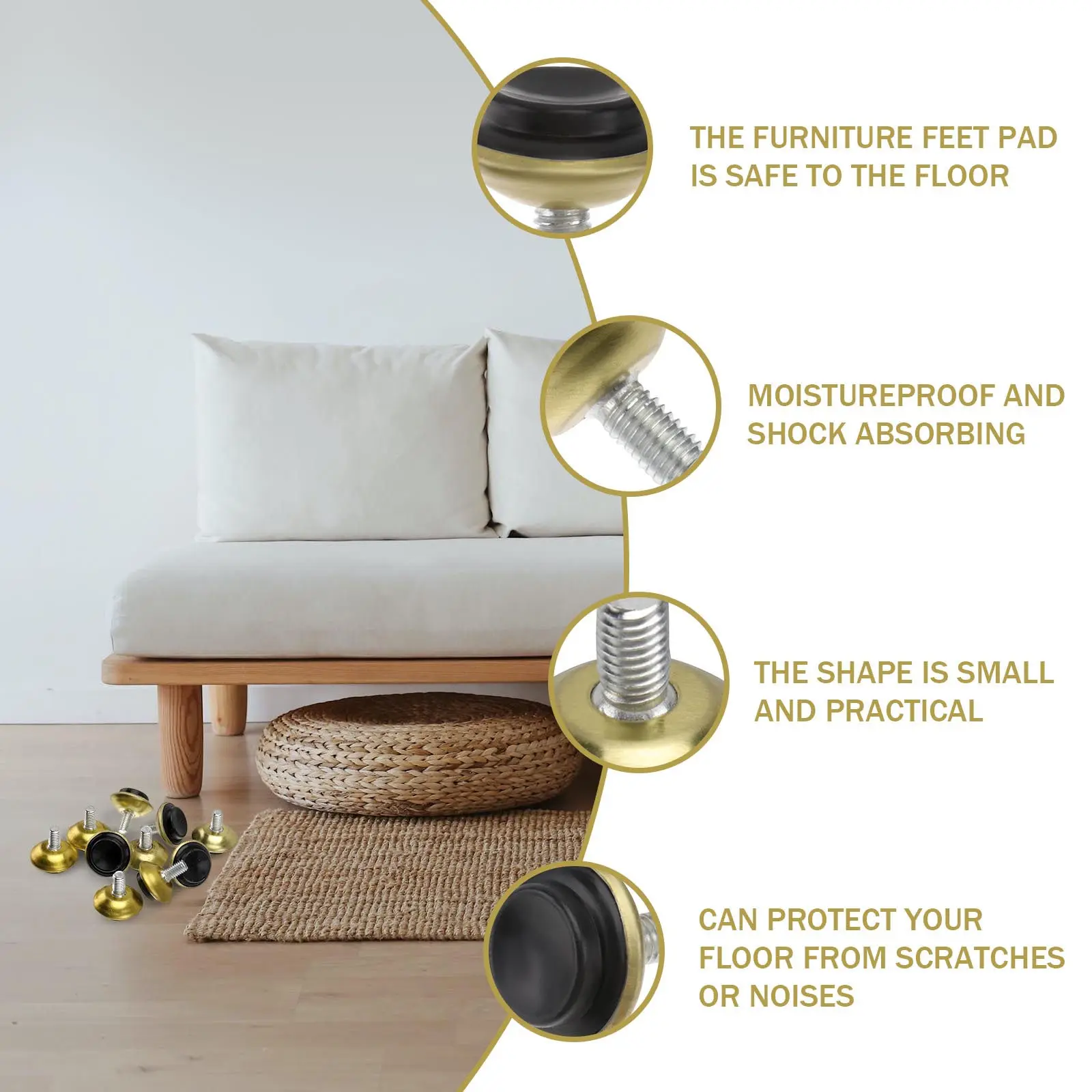 10Pcs Furniture Foot Pad Adjustable Leveling Leg Screw Type Noise Reducing Scratch Proof for Desk Chair Table Shelf
