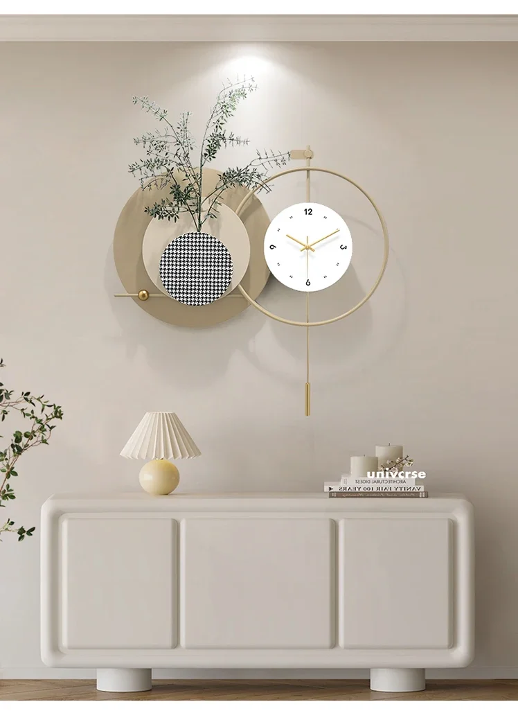 New Watch Wall Clock Creative Light Luxury No Punching Cream Wind Clock Wall Hanging