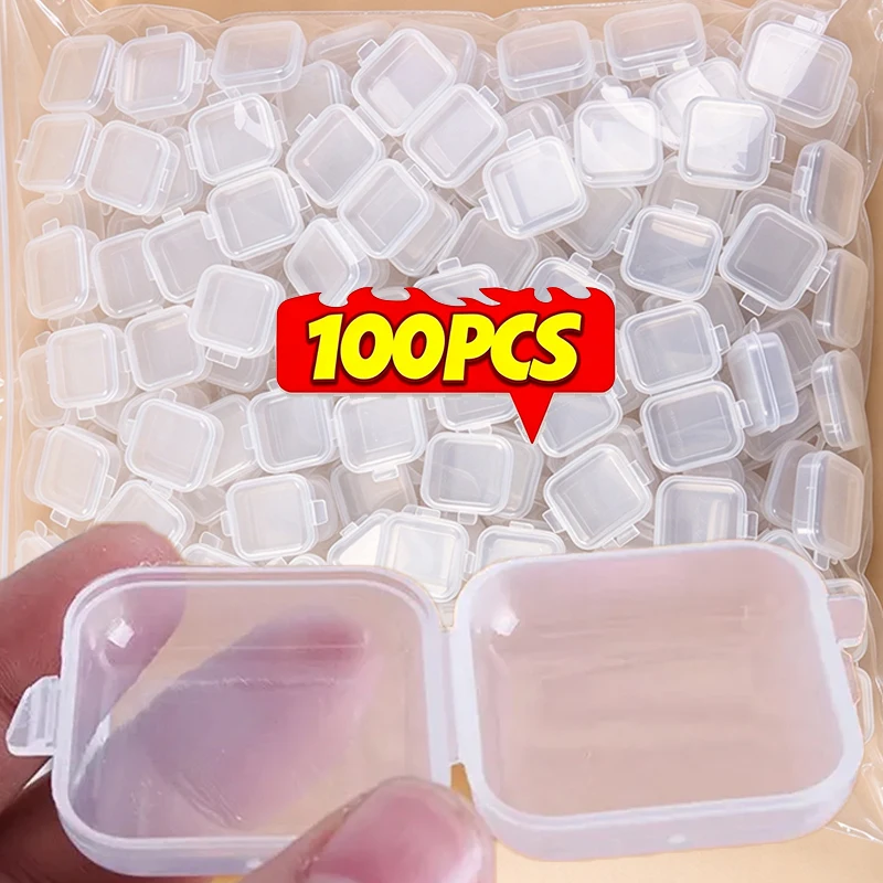 1-100pcs Mini Transparent Plastic Square Jewelry Box Flip Portable Pill Container Earplug Storage Boxes Earring Display Case Box