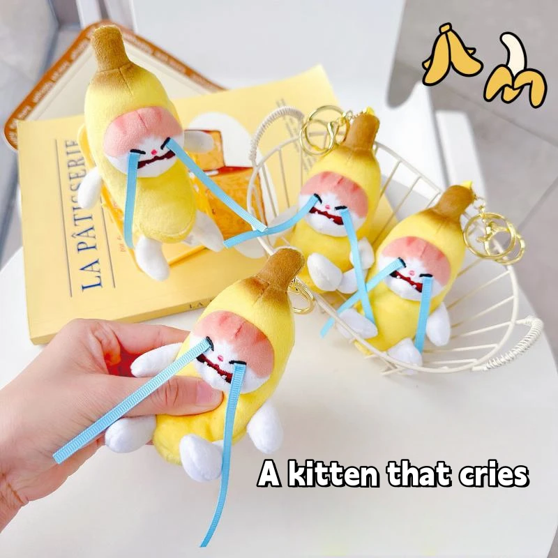 Crying Banana Cat Plush Pendant Creative Keychain Makes Sound Trendy Backpack Pendant Cute Toy Friends Children’s Holiday Gift