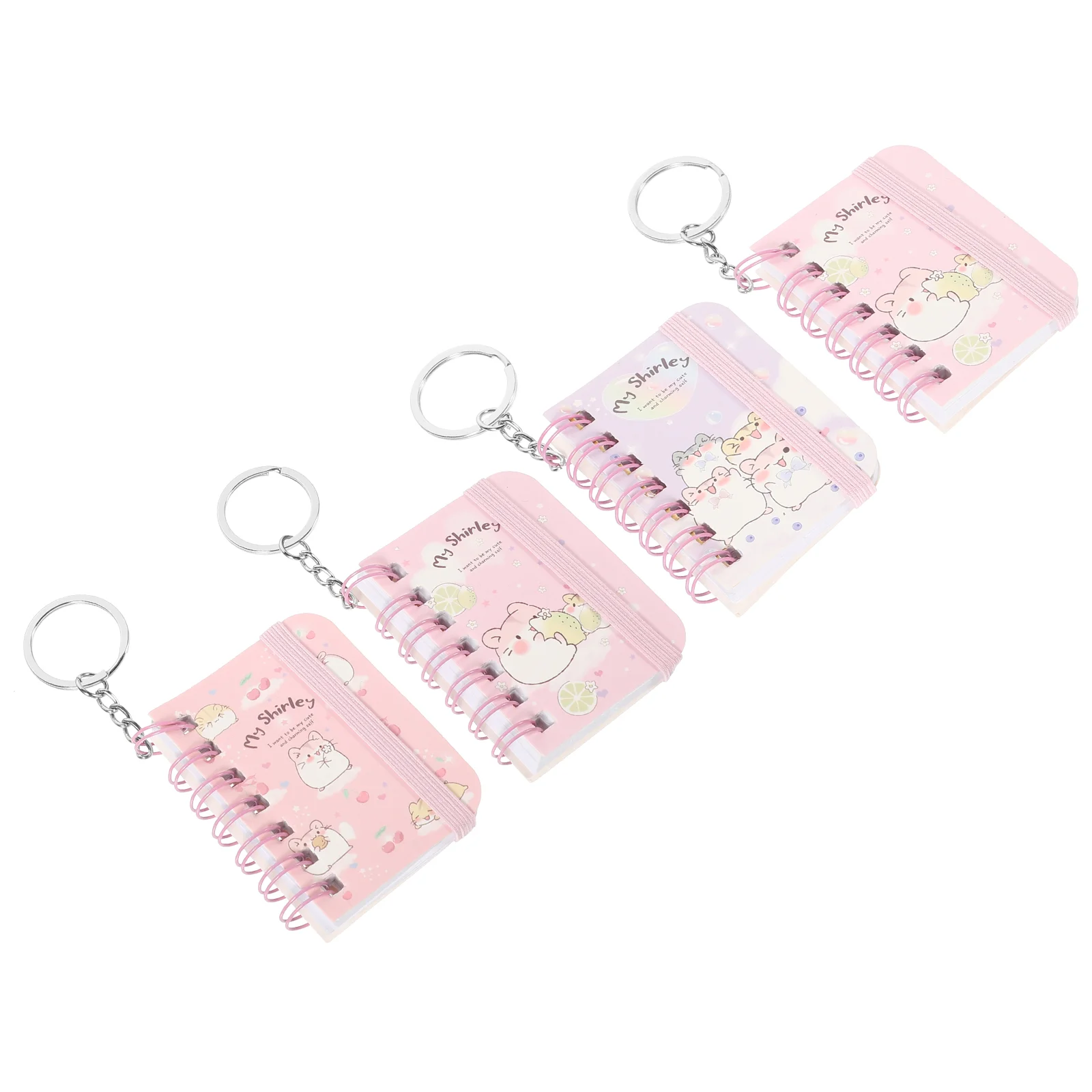 4 Pcs Simple Cute Cat Keychain Child Travel Mini Spiral Notebook Notepad Decorative Keyring Small Pendant