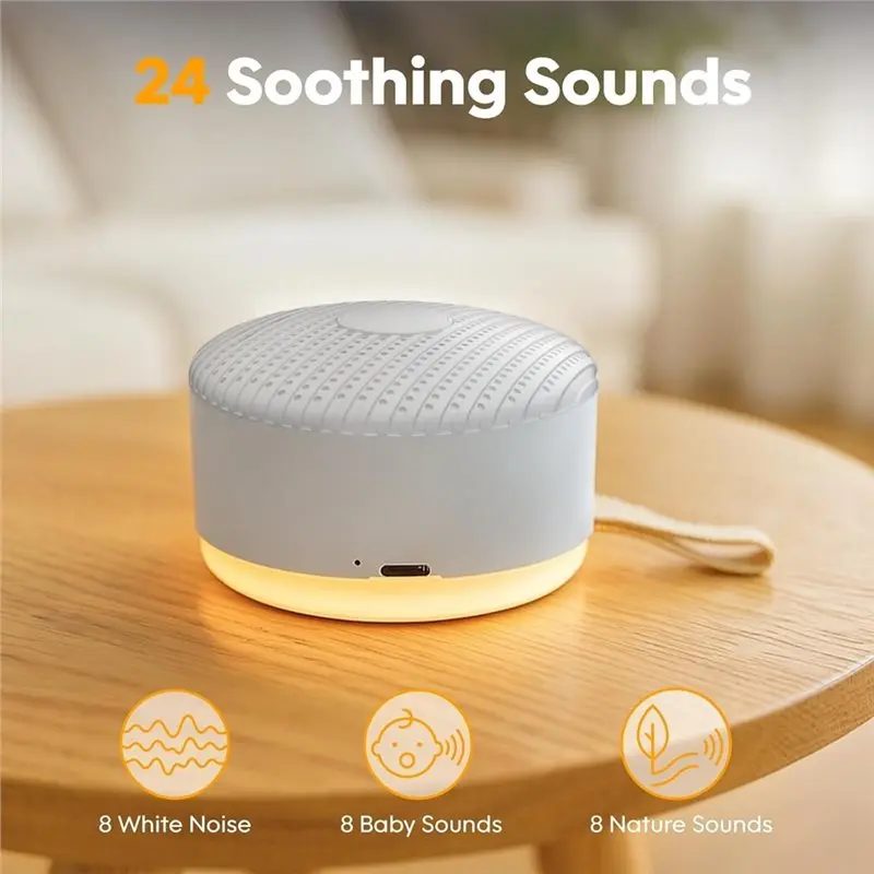 AA60 White Noise Machine for Baby Adults 24 Soothing Sounds USB Rechargeable Night Light Timer Portable