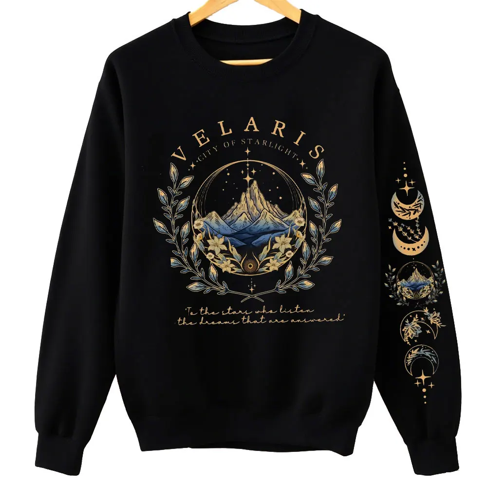 سويت شيرت ACOTAR Velaris Sarah J Maas بأكمام مطبوعة مع قلنسوة Feyre Archeron Rhysand High Lord بلوفر بكتف منسدل بدلة رياضية