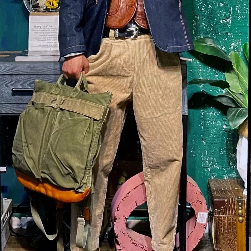 Pilot's Helmet Bag Unisex High Quality Military Canvas Multi-pocket Vintage Handbag Large Capacity Casual Laptop Travel Backpack