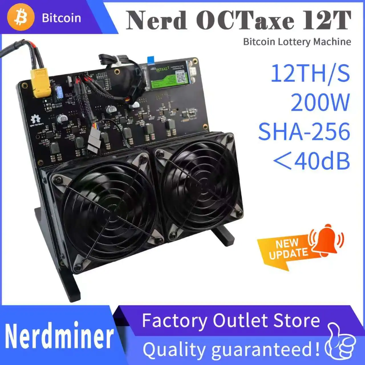 Rev3.1 NerdOCTaxe 12TH/s Bitcoin Miner 200W SHA256 BTC ASIC Crypto Mining Machine Home Use