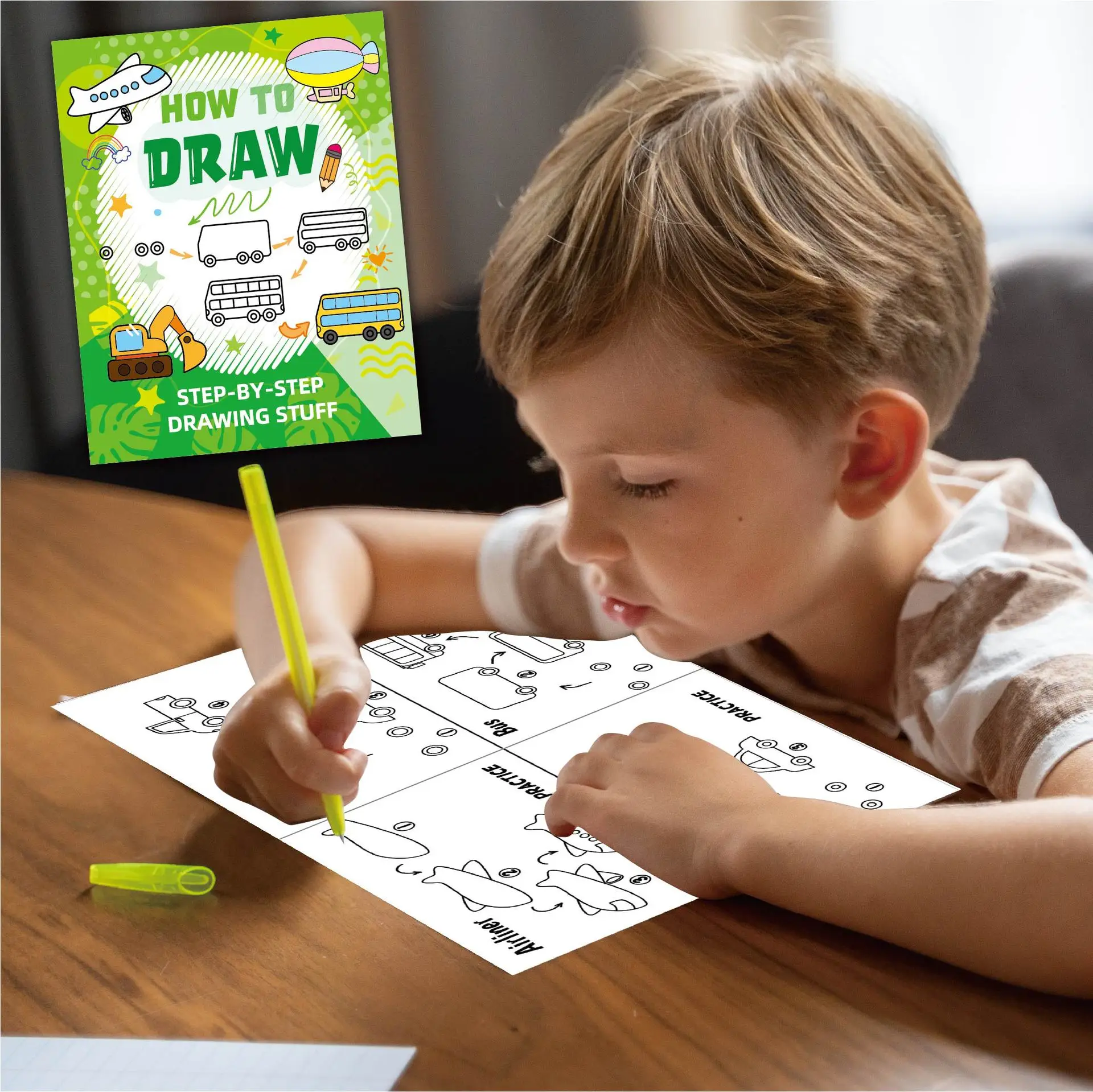 

Step-by-Step Guide for Kids: Learn to Draw Vehicles with Simple Shapes & Fun Coloring Book Pages for Early Education