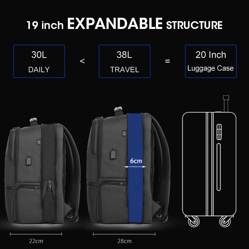 Lifetime Warranty Men Expandable Backpack 15.6-19inch Laptop Backpack For Men RFID Anti Theft Bag Travel Bag Schoolbag Cabin Bag