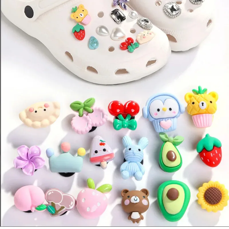 10pcs/set randond PVC Shoe Charms Decoration Buckle carton chocolate ice cream fruit acrylic M DIY combiation for clog sandals